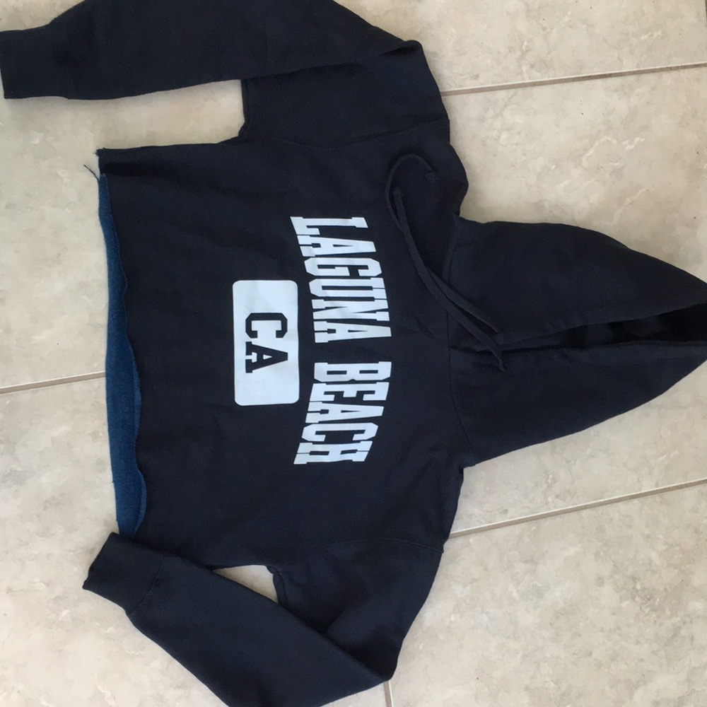 Laguna Beach CA navy cropped hoodie new